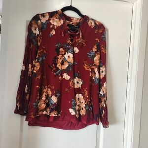 Floral Burgundy Long Sleeve Top